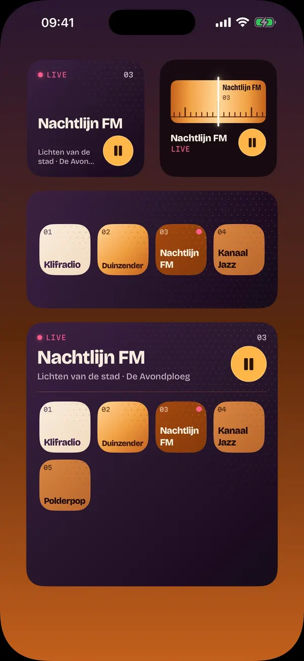 Widgets op het beginscherm: de zenderschaal en je voorkeuzes